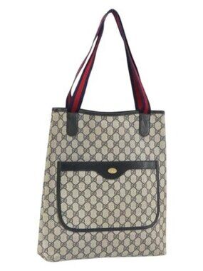 GUCCI GG Supreme Sherry Line Tote Bag PVC Navy Gold 16 002 4487 Auth ep12890